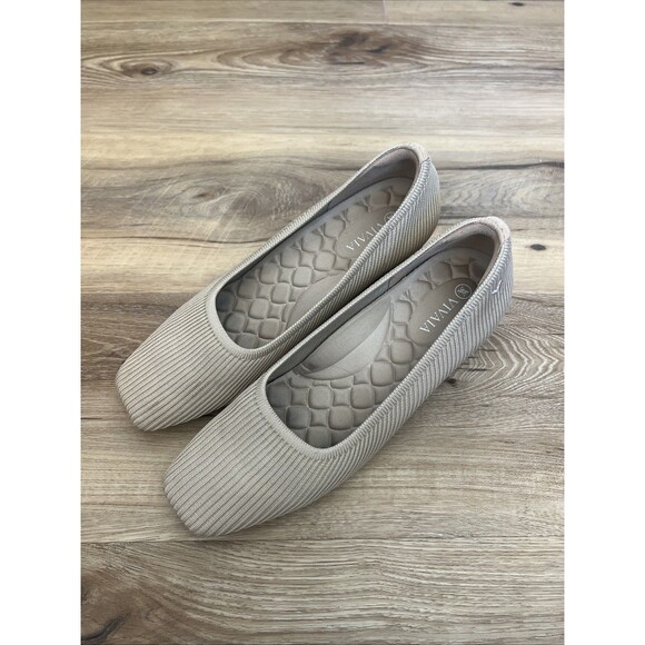 Vivaia Shoes - VIVAIA Melody Square Toe Knit Ballet Flats Beige/Cream Ribbed - EU 39/US 8 - 8.5